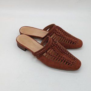 Mi.iM Womens Burnt Red Leather Slip On Almond Toe Woven Mules Sandal Size 7.5